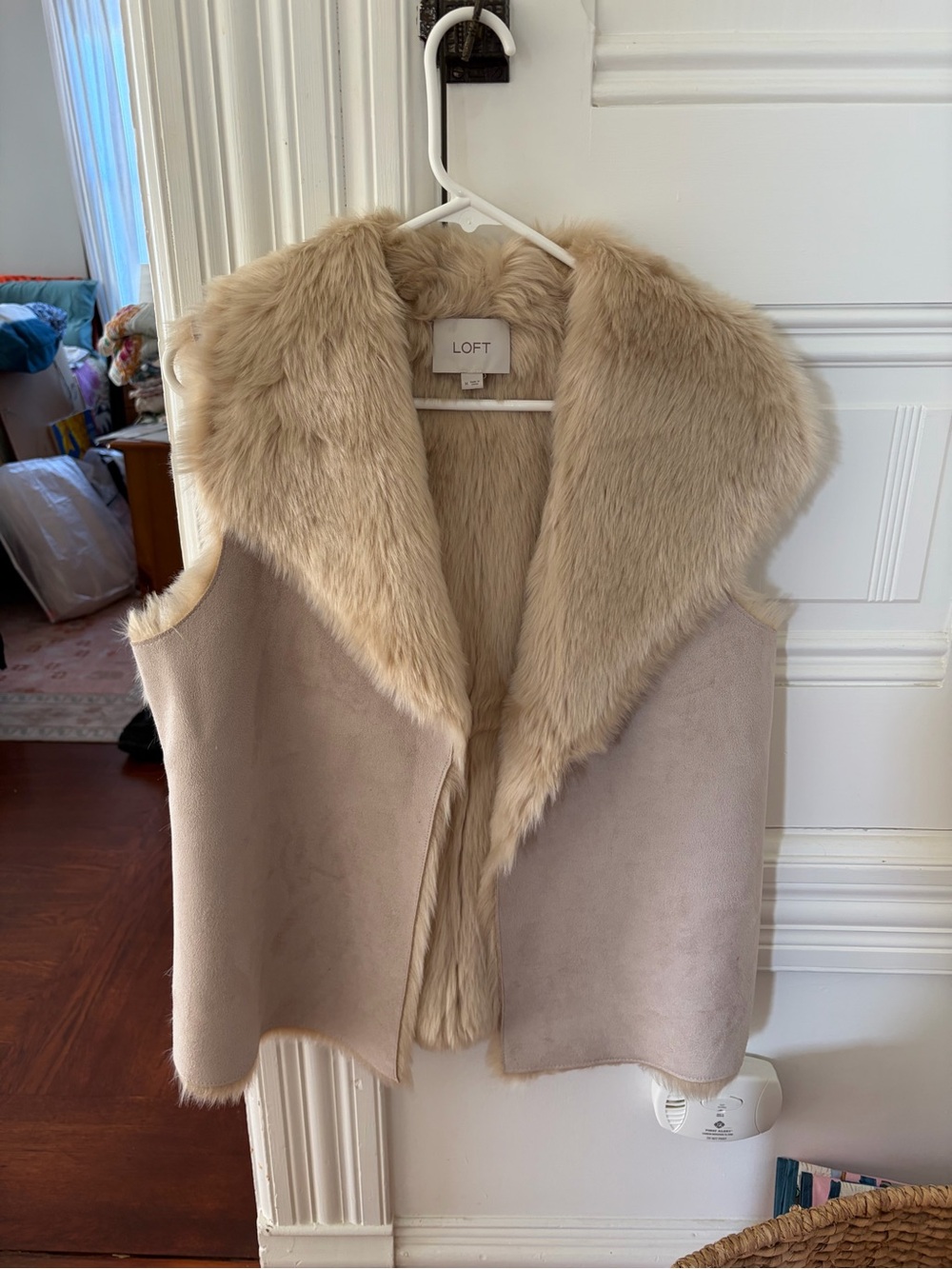 LOFT Beige Faux Fur-Trimmed Vest